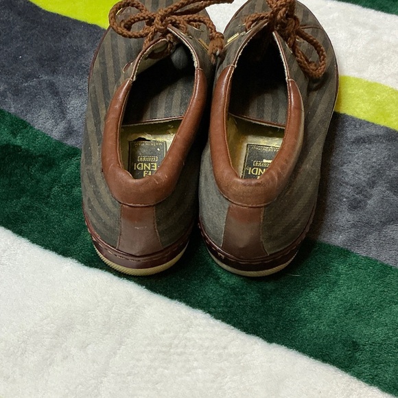 Fendi Brown and Gray Striped Boat Shoes - Picture 5 of 11